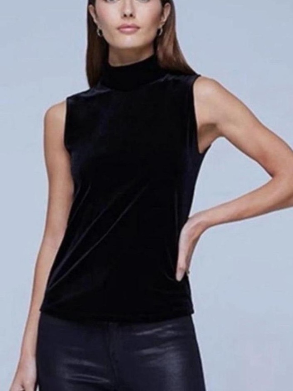 L’Agence Carlissa Sleeveless Mock Neck Velvet Top Black